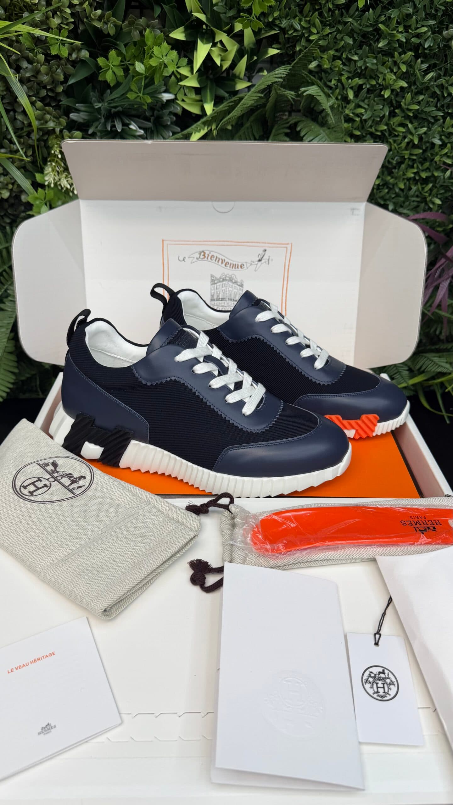 Hermes Bouncing Half Leather Blue/White Orange