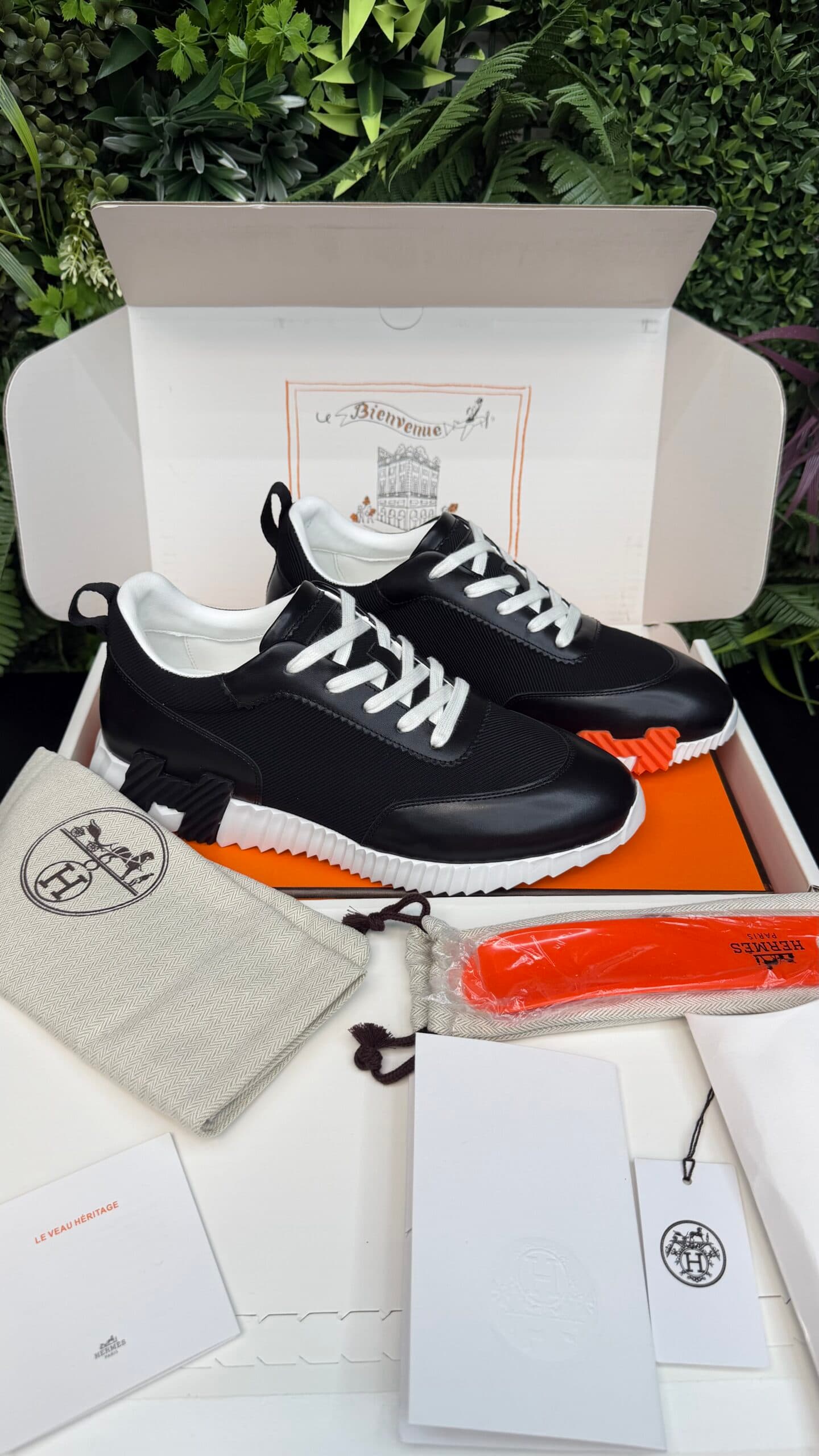 Hermes Bouncing Half Leather Black/White Orange