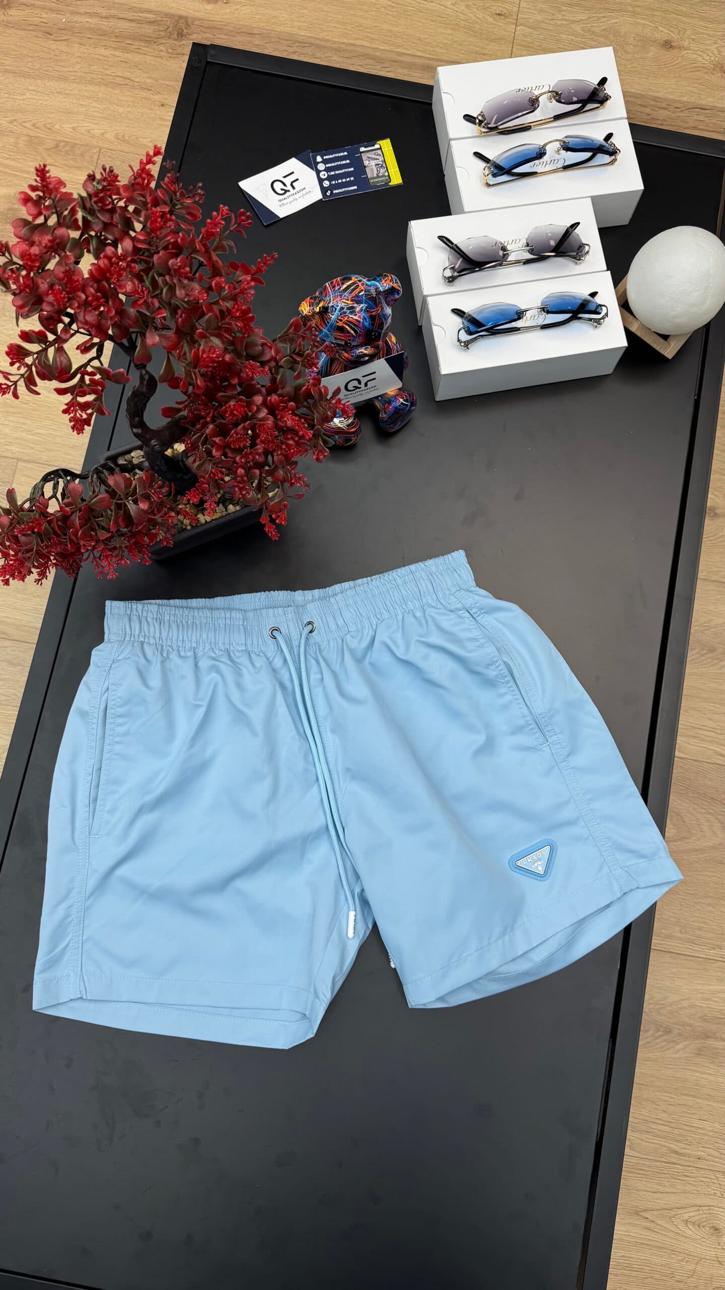 Prada Re-Nylon Swim Short Ciel Blue
