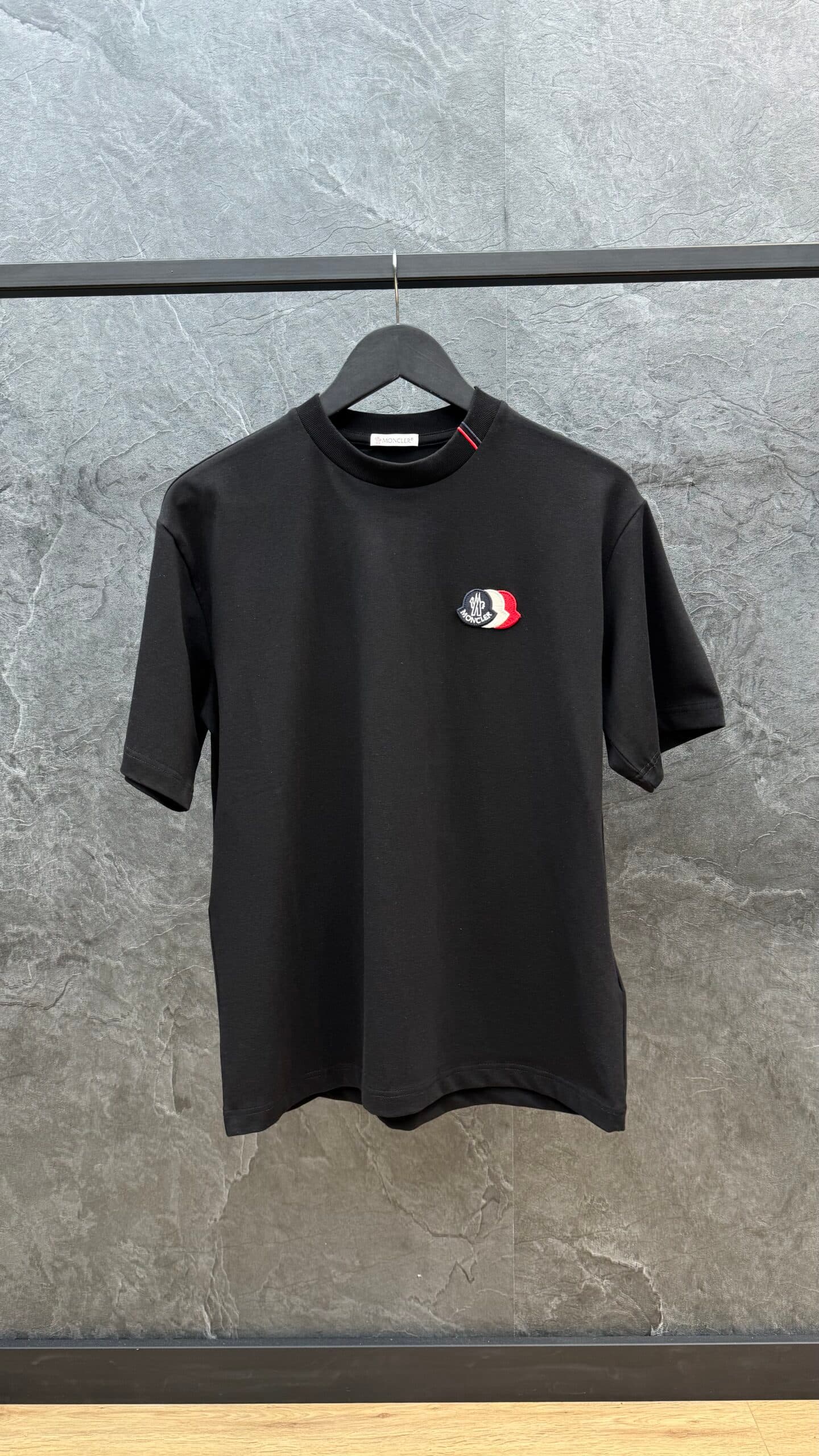 Moncler Embroidered Tricolor Logo T Shirt Black