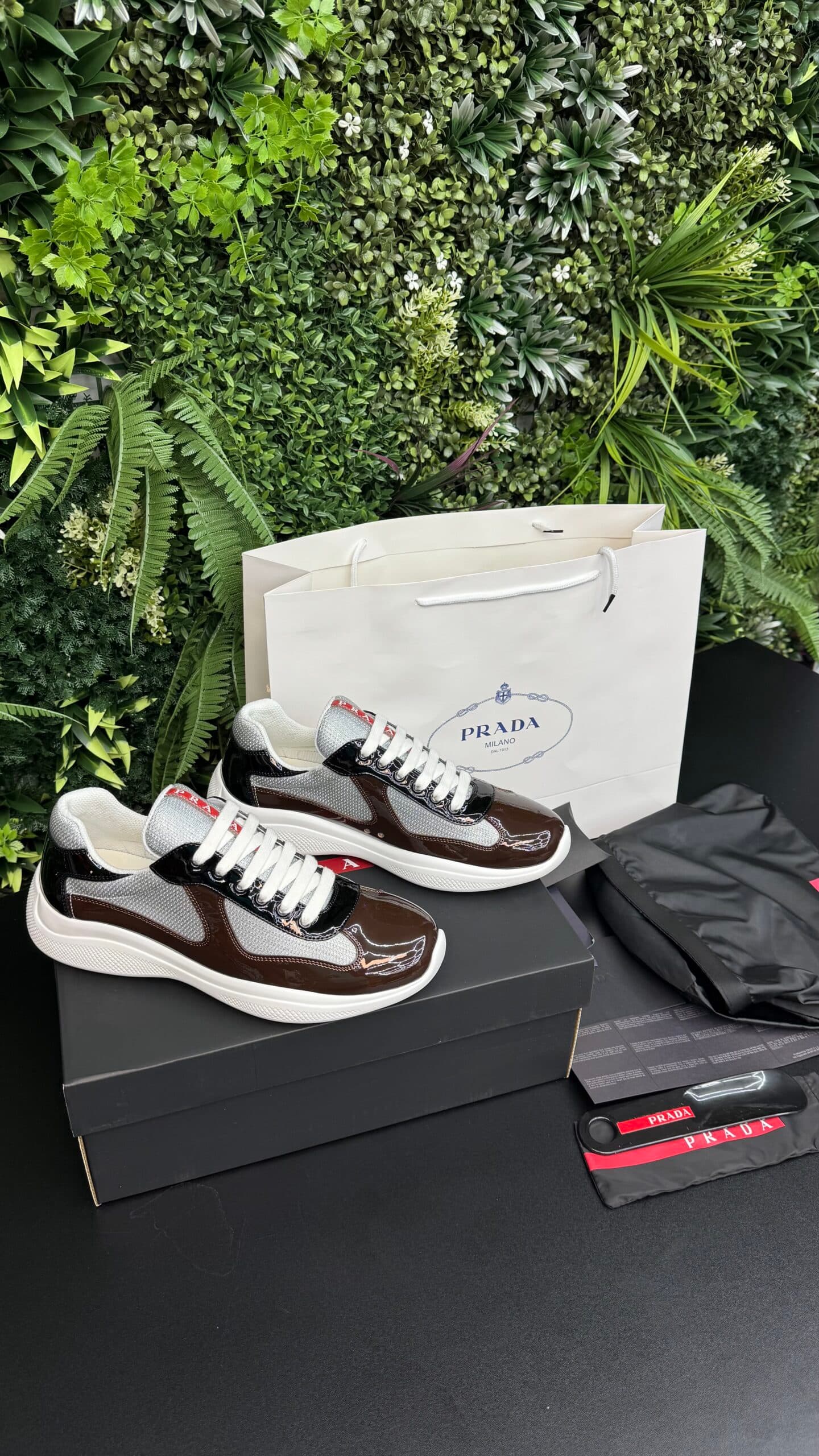 Prada Patent leather and technical America's Cup Brown