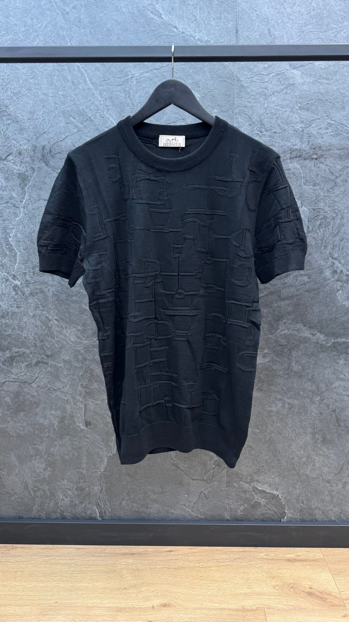 Hermes Embroidered Logo Knit T Shirt Black