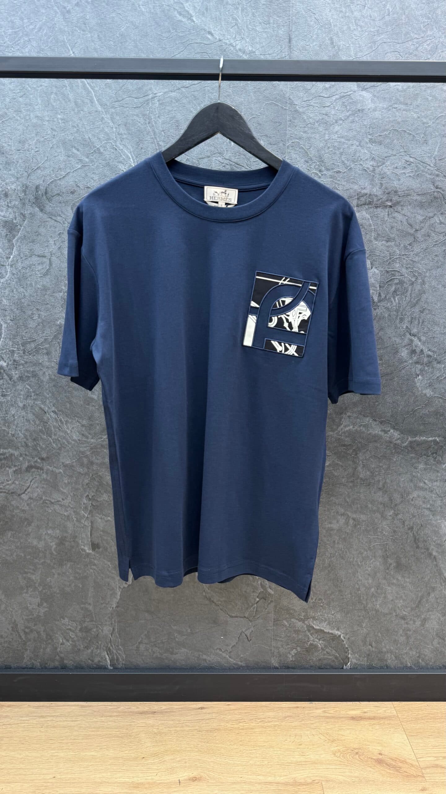 Hermes Ex-Libris Cotton T Shirt Navy Blue