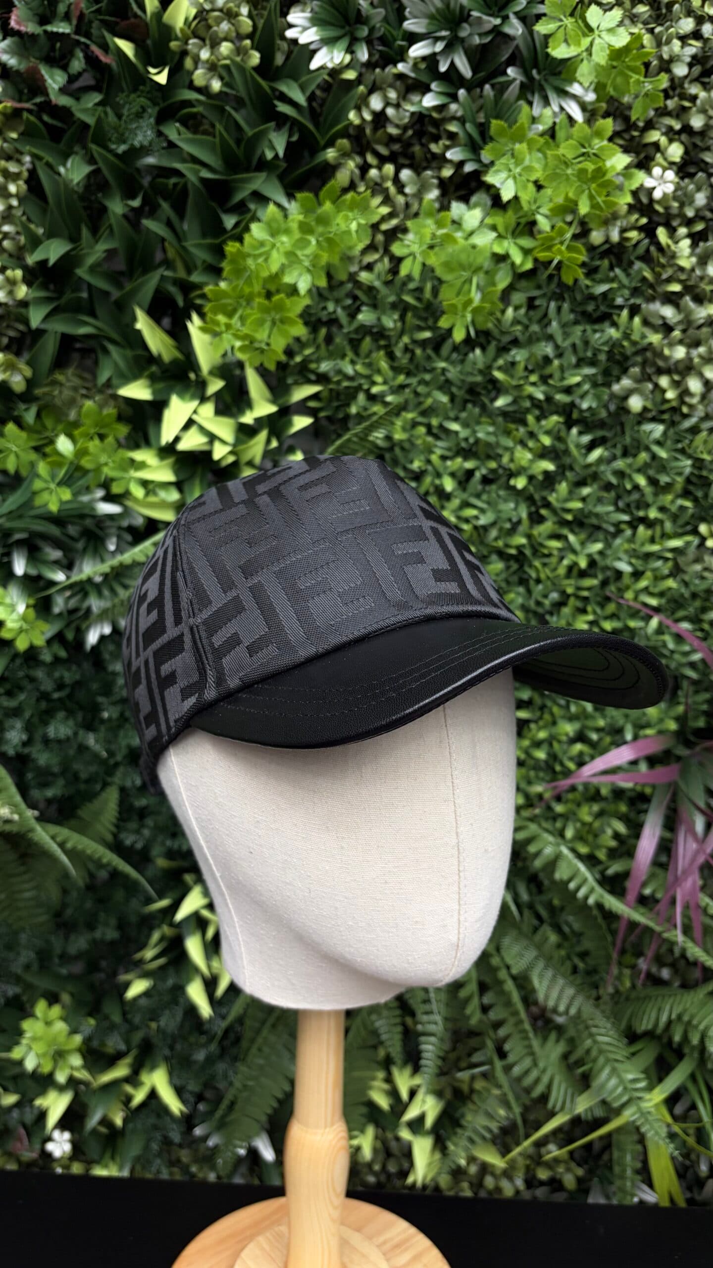 Fendi Half Leather FF Print Cap Black