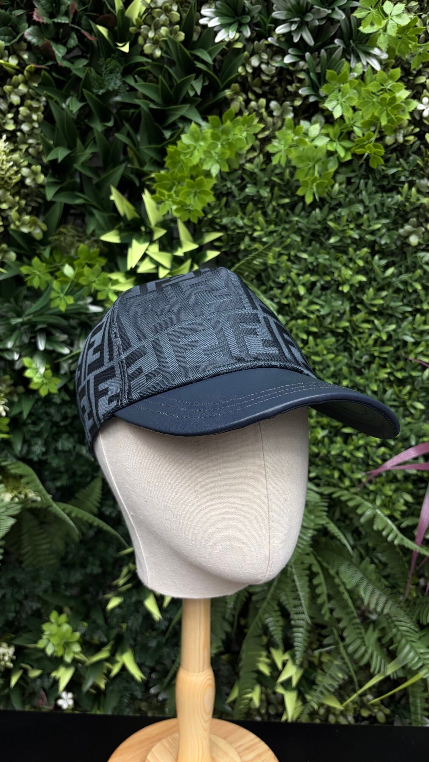 Fendi Half Leather FF Print Cap Blue