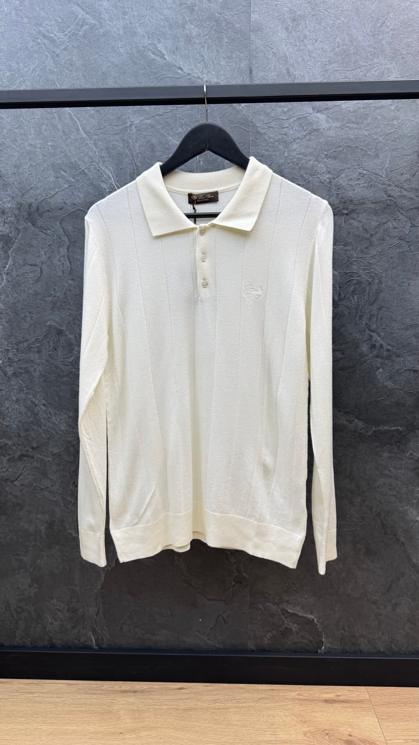 Loro Piana chevron Long Sleeve Polo White