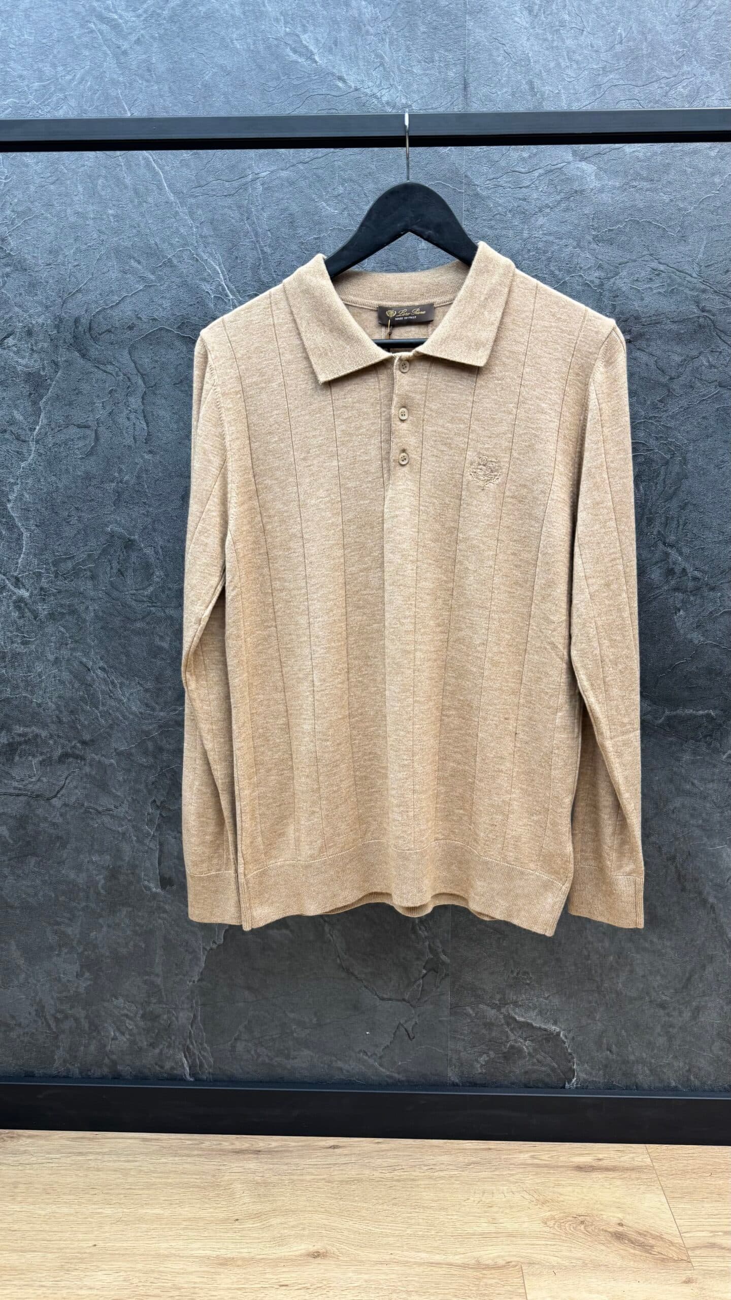 Loro Piana chevron Long Sleeve Polo Brown