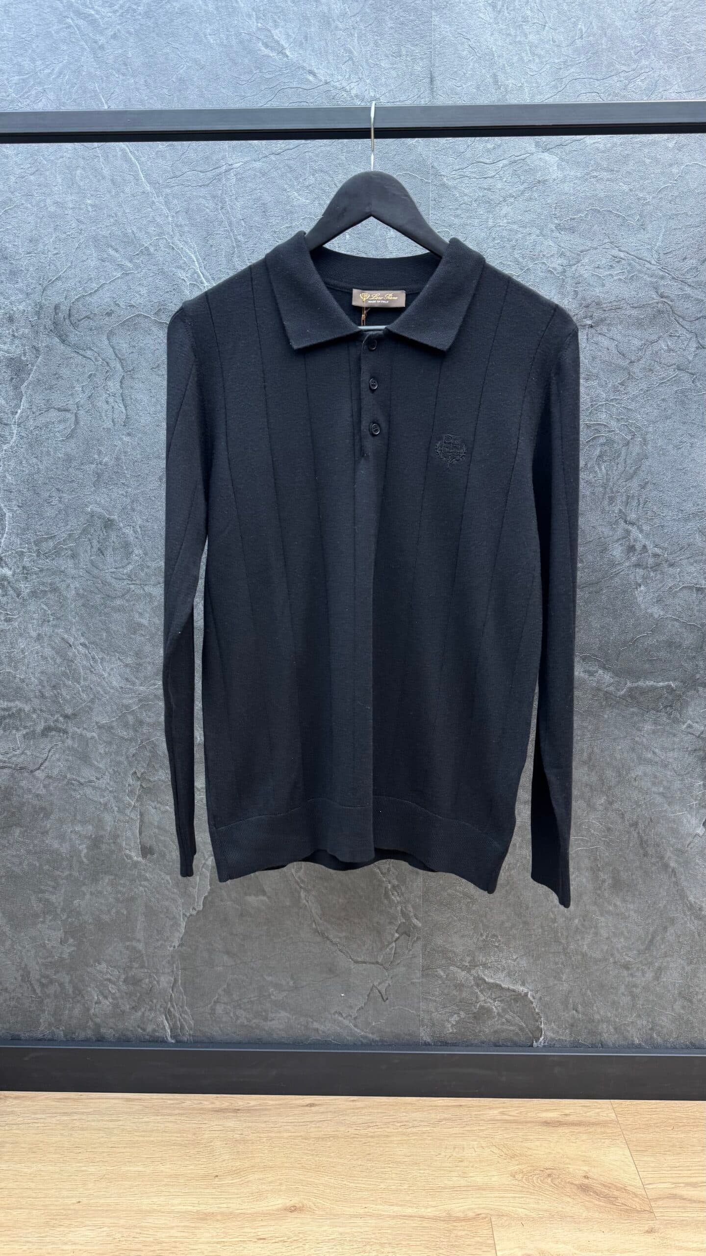 Loro Piana chevron Long Sleeve Polo Black