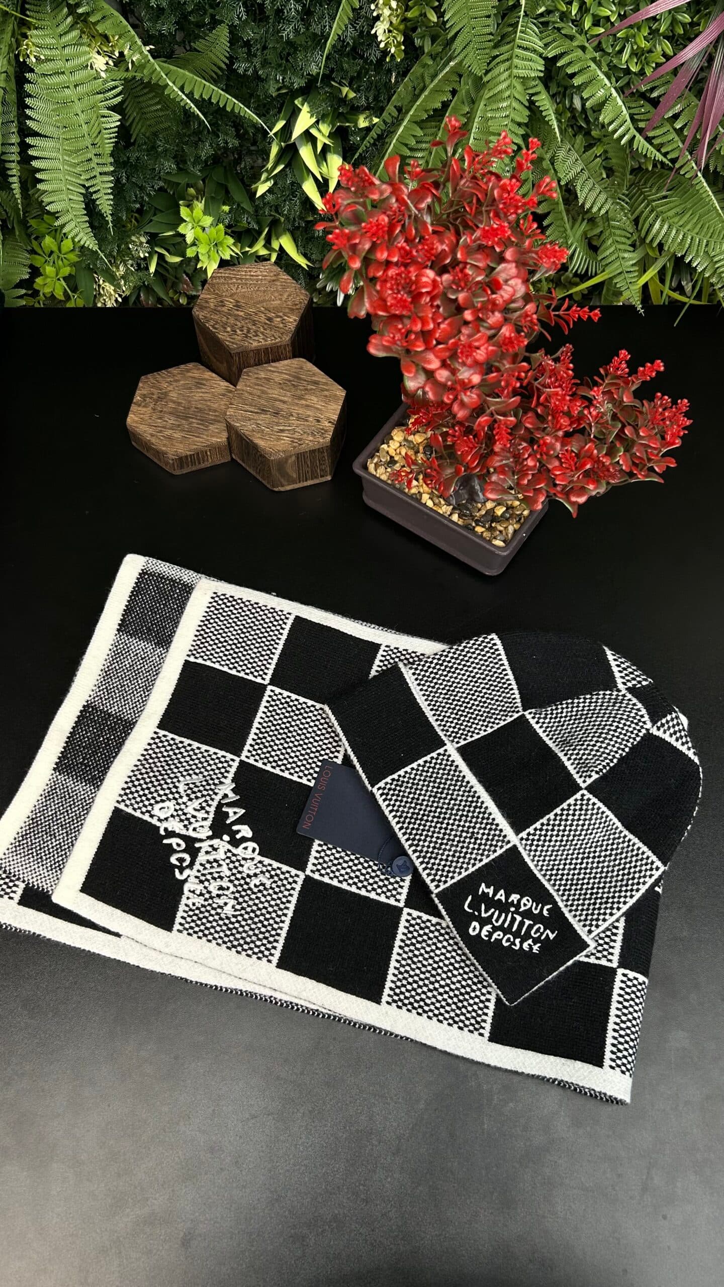 Louis Vuitton Damier Heritage Scarf & Beanie Black