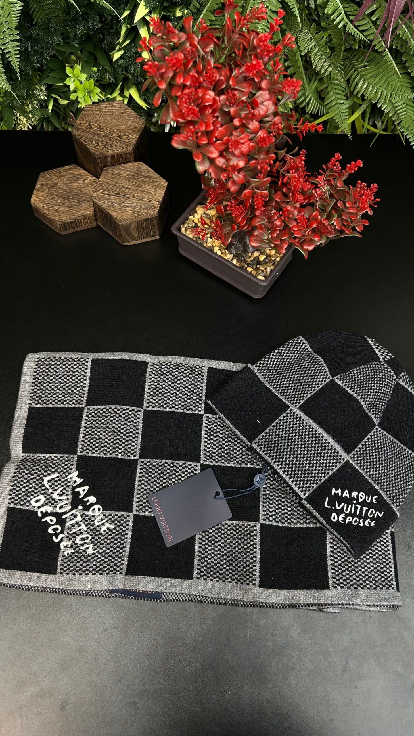 Louis Vuitton Damier Heritage Scarf & Beanie Blue