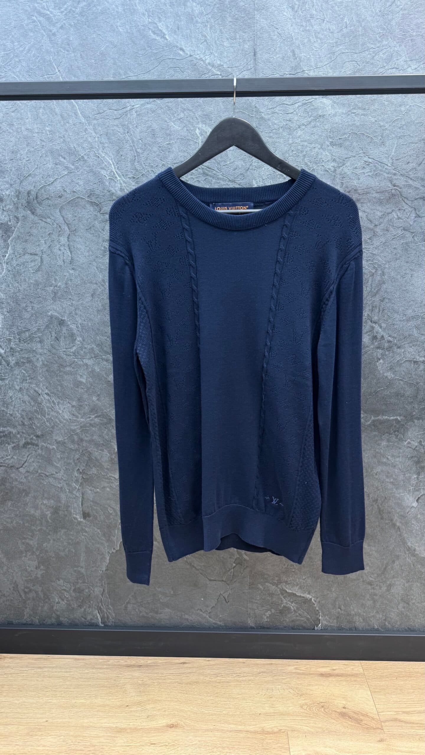 Louis Vuitton Pointelle Cotton-Slik Sweater Navy Blue