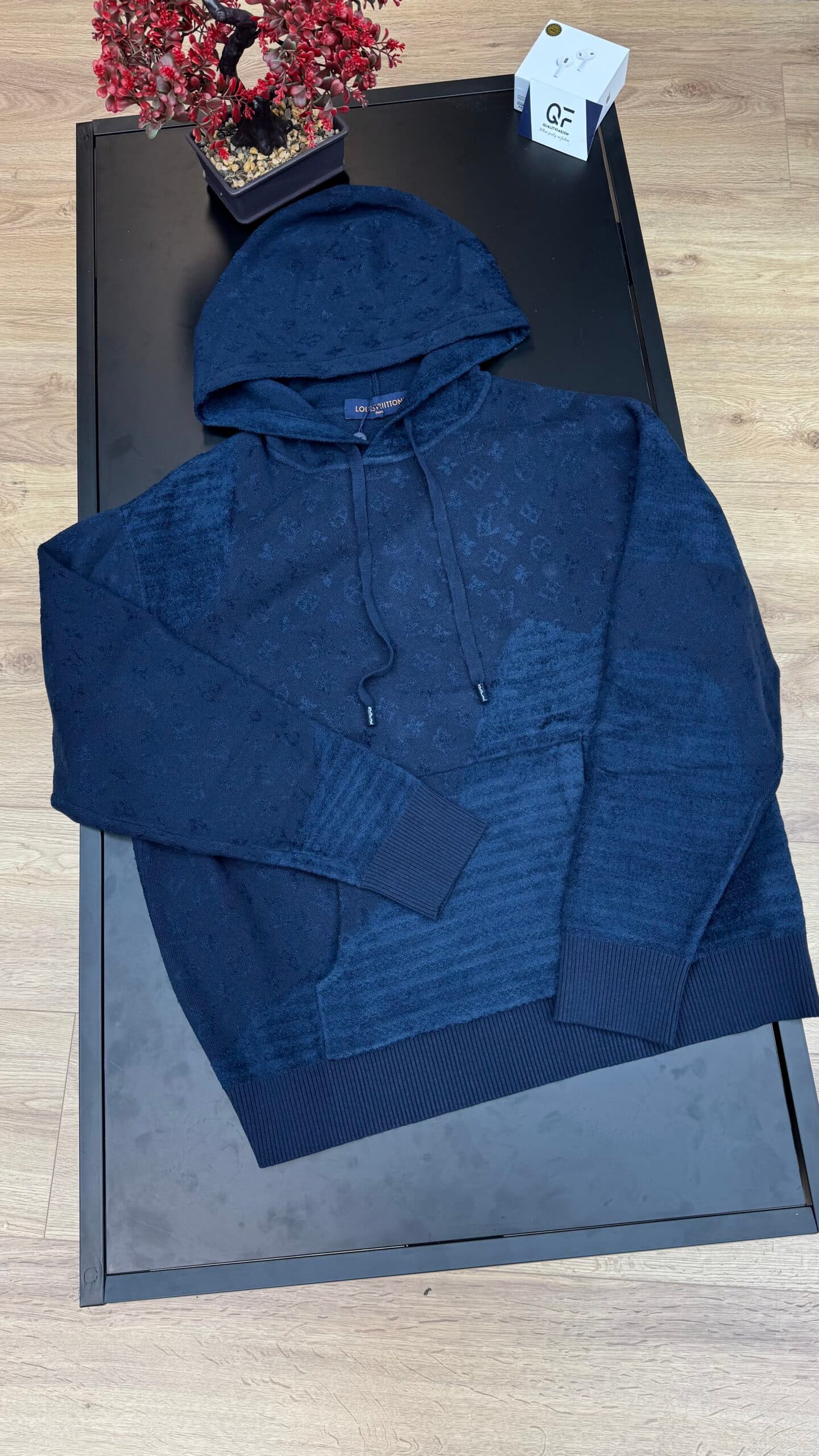 Louis Vuitton Graphic Jacquard Knit Hoodie Navy Blue