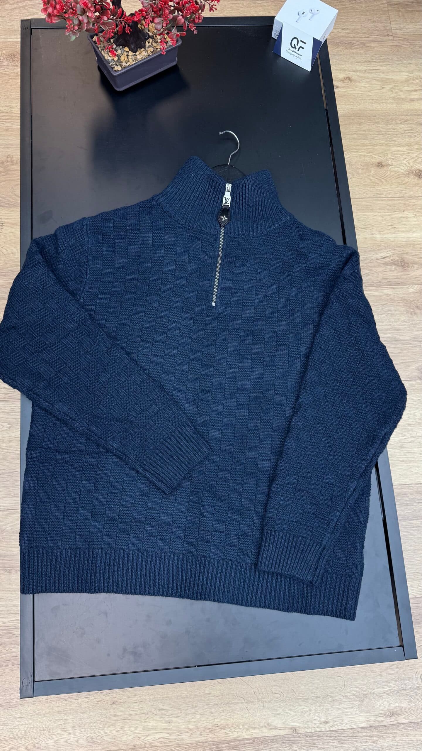 Louis Vuitton Cashmere-Wool Blend Half-Zip Pullover Navy Blue