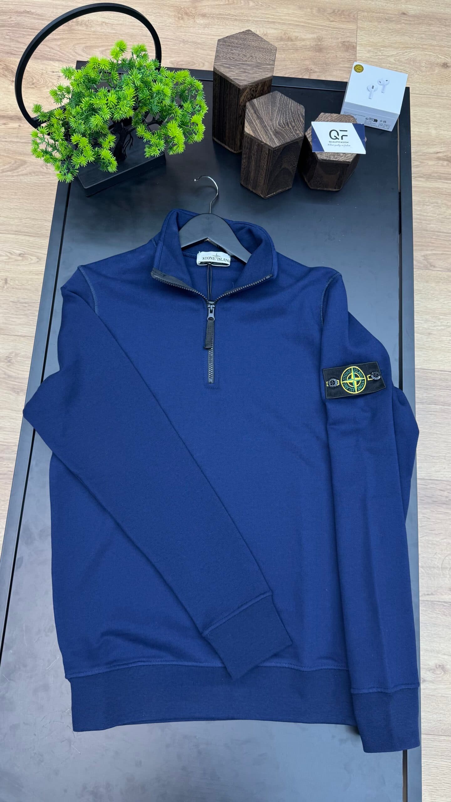 Stone Island 1/4 Zipper Sweater Navy Blue