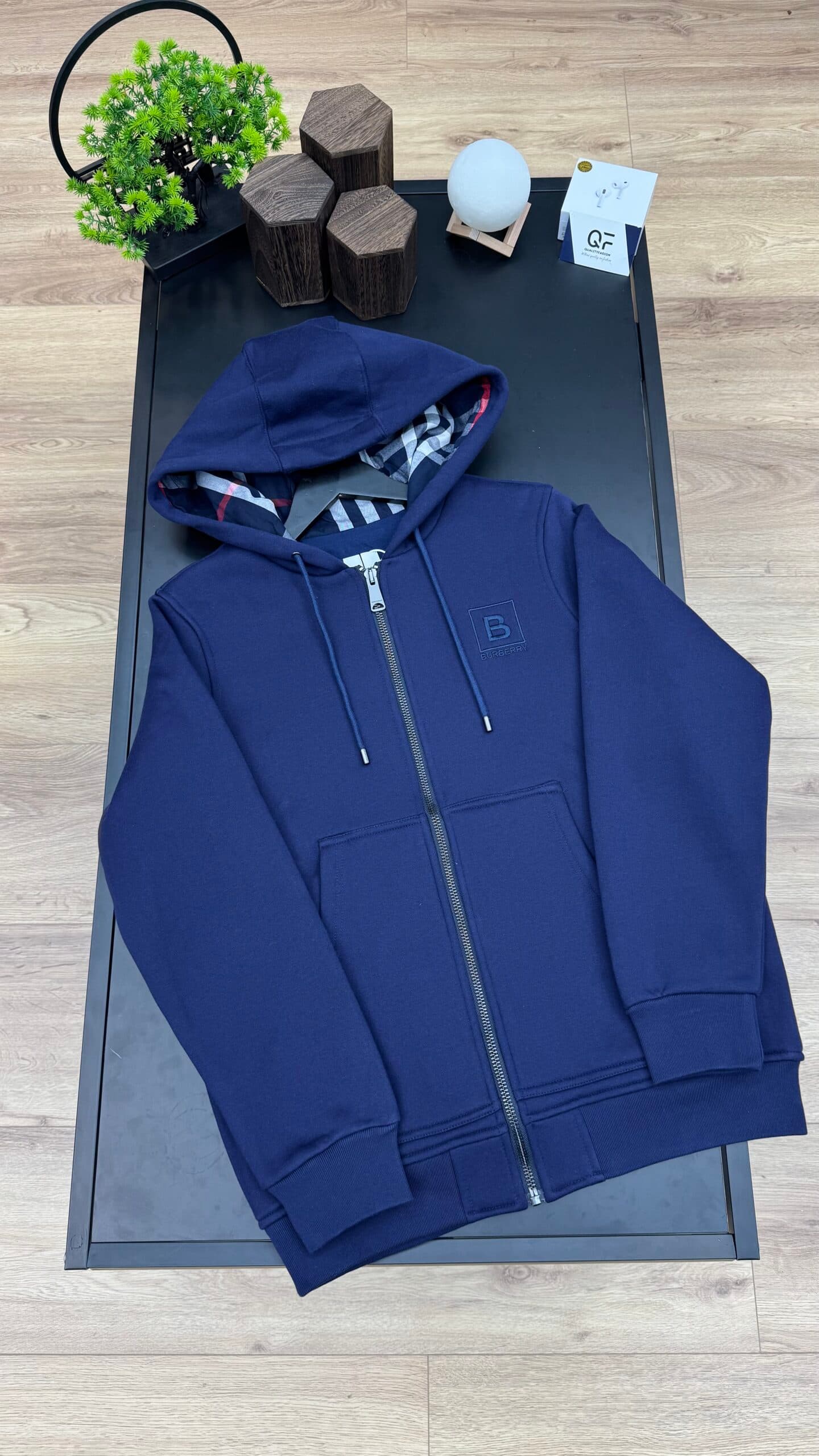 Burberry Check Hooded Zip Navy