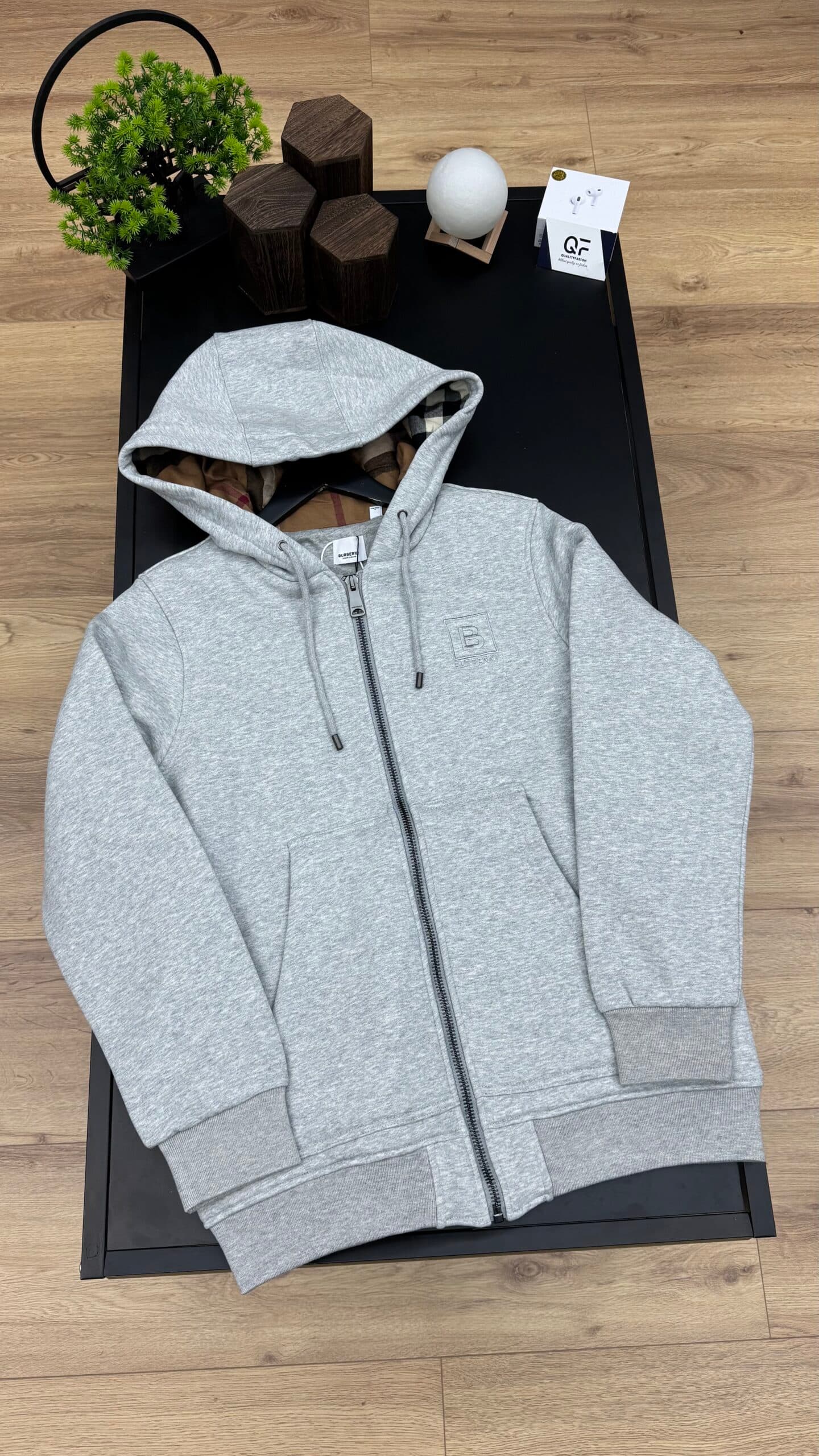 Burberry Check Hooded Zip Grey