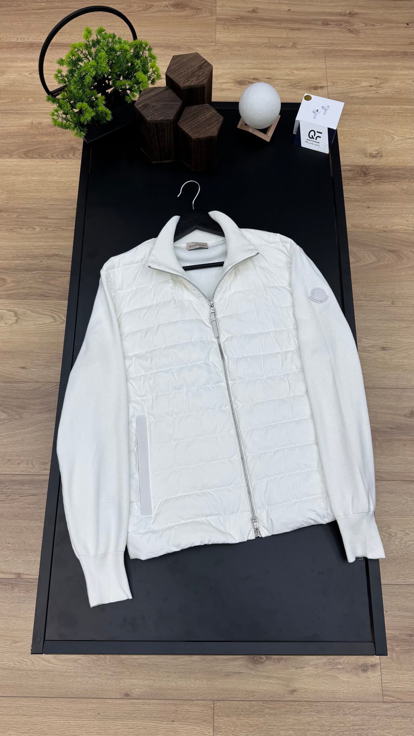 Moncler Leather Wool Blend Jacket White