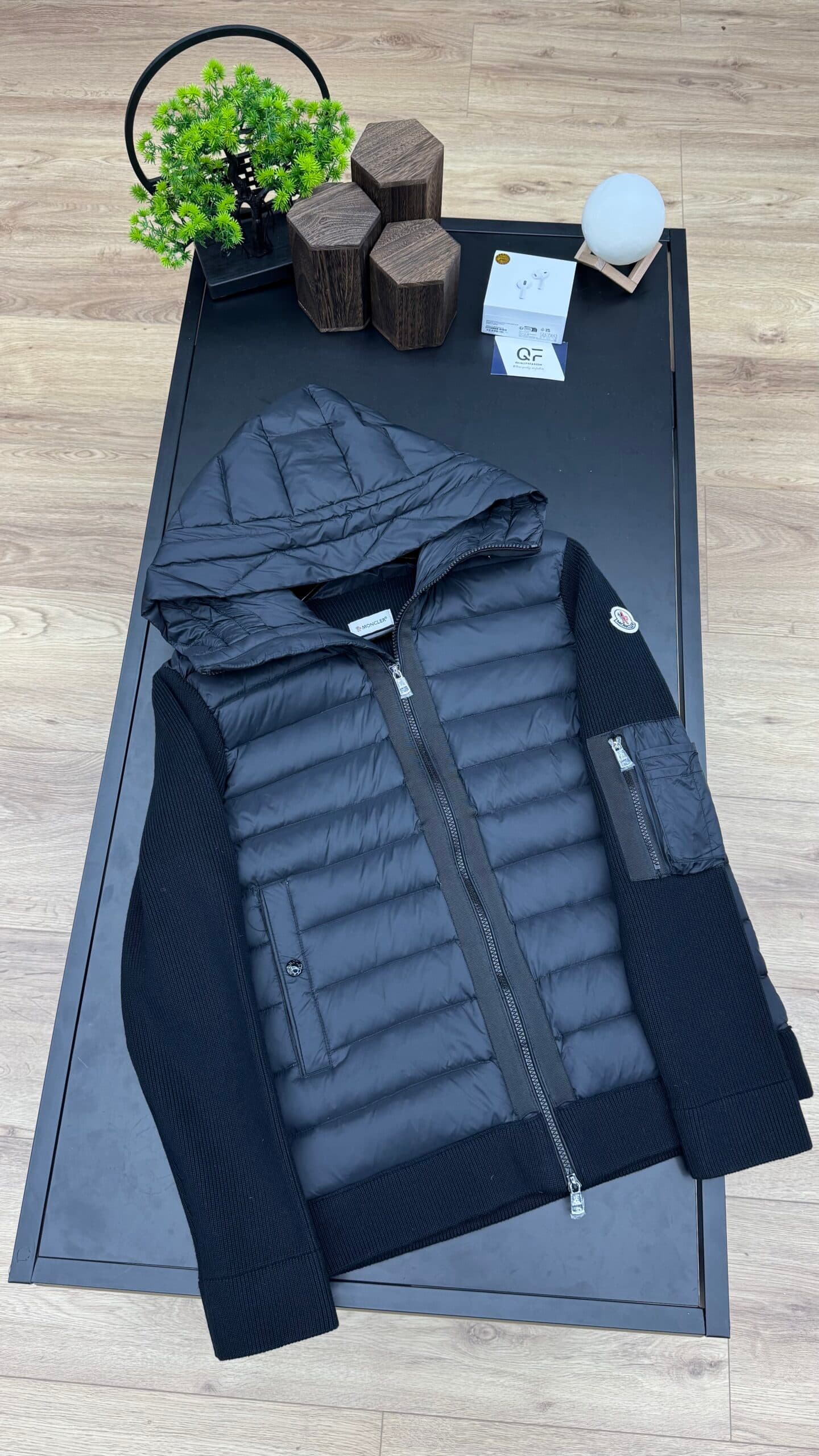 Moncler Padded Zip-Up Cardigan Black