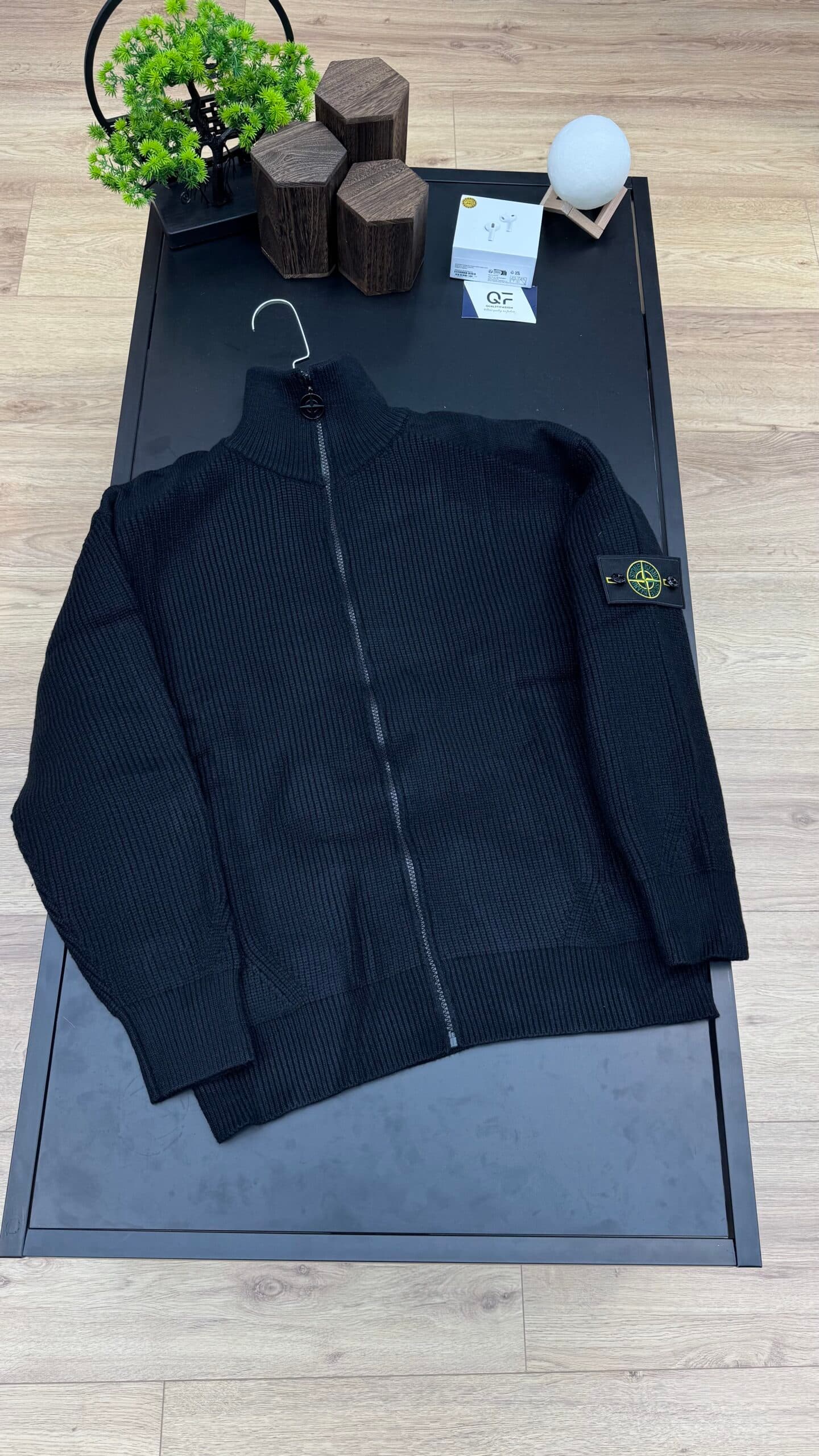 Stone Island Full Zipper Knit Vest Black
