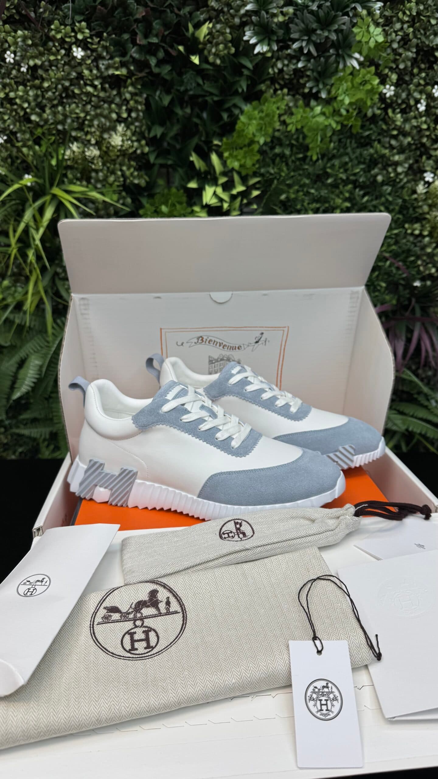Hermes Bouncing Sneaker White leather Grey Suède
