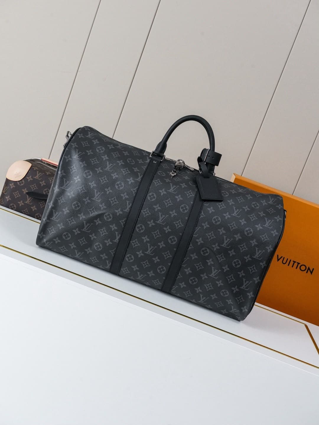 Louis Vuitton Keepall Bandoulière Monogram Duffel Bag Grey
