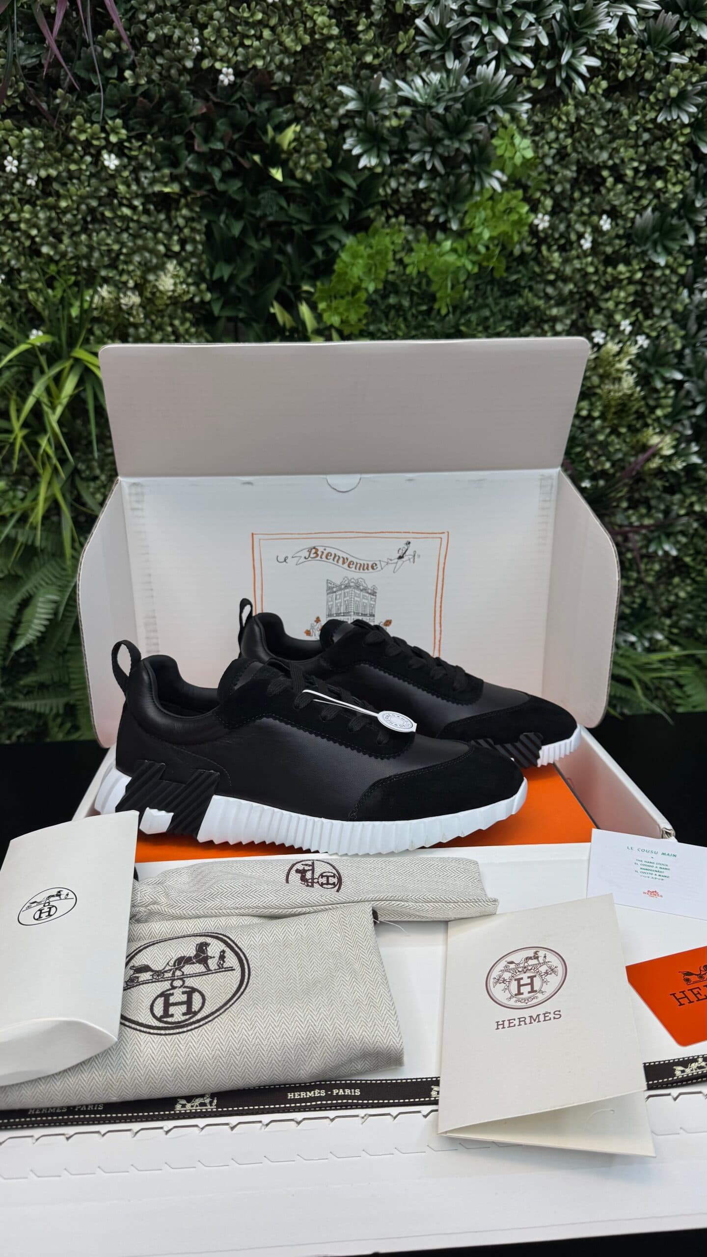 Hermes Bouncing Sneakers Leather Black White