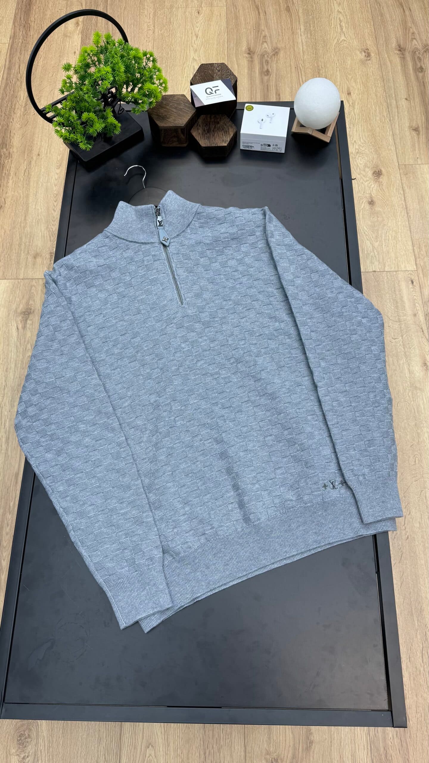 Louis Vuitton Cashmere-Wool Blend Half-Zip Pullover Grey
