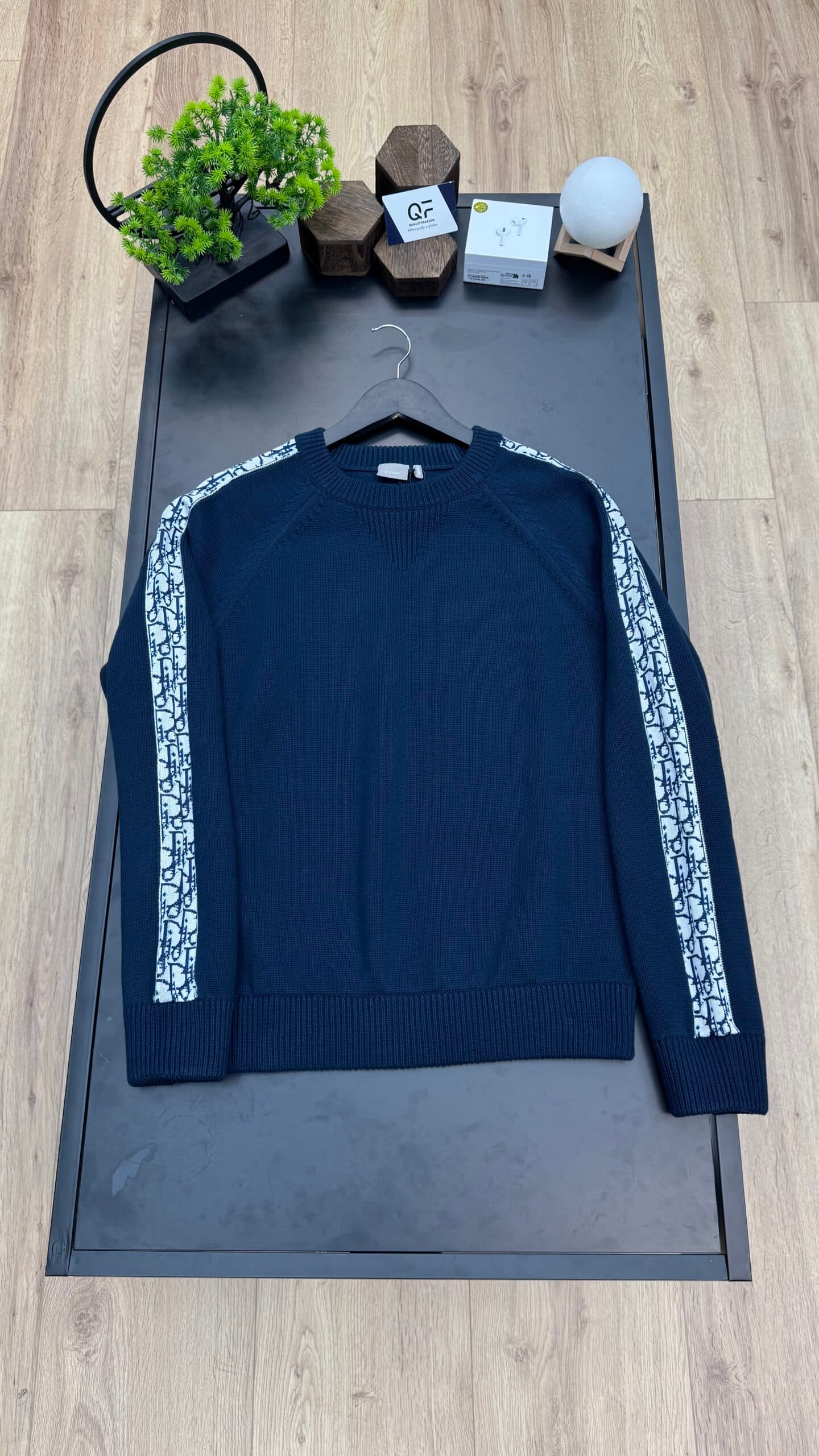 Dior Jacquard Oblique Knit Sweater Navy Blue